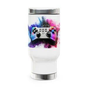 Gaming style Stainless Steel Travel Mug with Handle, 14oz