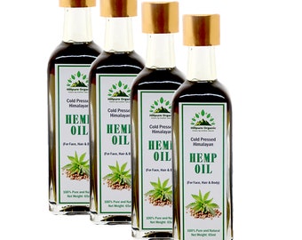 Hillpure Organic Cold Pressed Himalayan Hemp Seed Oil for hair, skin care, face, beard | Hemp Seed Oil For External Use | 65 m | Pack of 4
