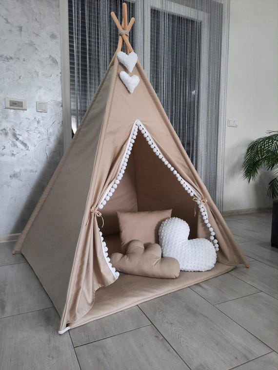 Buy Creamy Teepee Tent With Mat, Kids Teepee Tent for Girls