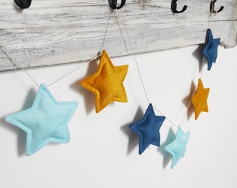 Velvet Garland with Stars, Garland stars, kids wall decor, Star garland made of velor fabric