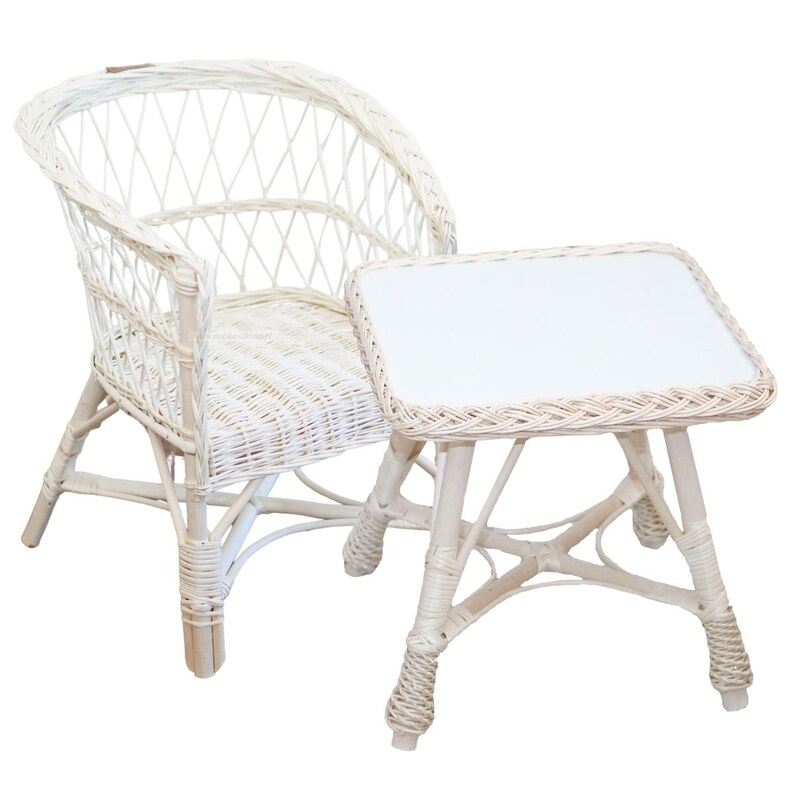 White Wicker Table and Chair for Children, Vintage Furniture Toddler ...