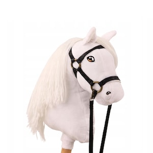White hobby horse, Hobby horse with white mane and bridle, Horse on stic