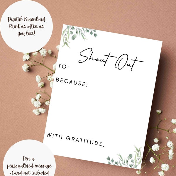 Employee Recognition Shout Out Cards Etsy