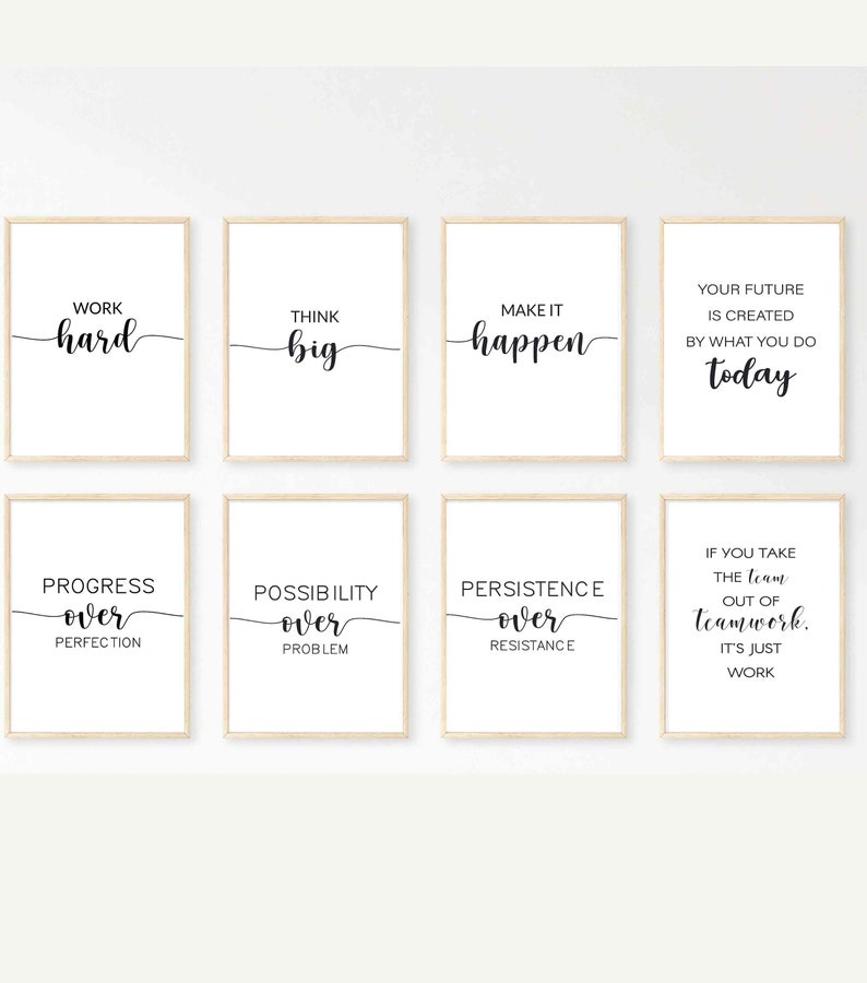 Set of 12 Posters for Office Decor Team Quotes Mindset Wall Art Work ...