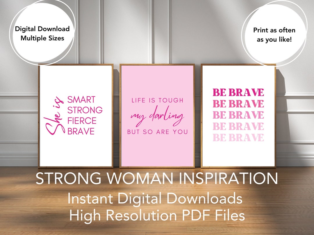 Strong Woman Set of 3 Pink Printable Inspirational Wall Art for Women ...
