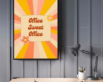 Cyfrowe biuro słodkie biuro znak retro cytat plakat miejsce pracy sztuka boks miejsce pracy plakat mod boks wystrój dekoracja pozytywny retro