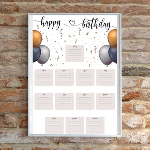 Póster de cumpleaños imprimible para gráfico de oficina para cumpleaños del personal Reconocimiento de empleados Pantalla de cumpleaños para adultos Rastreador Tablón de anuncios Sala de descanso