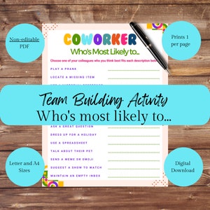 Co-Worker Who&#39;s More Likely To Icebreaker Team Building for Staff or Employees Work or Office Party Fun Corporate Activity for Colleagues
