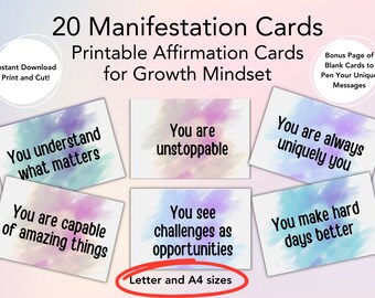 Digital Printable Affirmation Card Set for Motivation Daily Positivity Manifestation Daily Affirmation Growth Mindset Quotes Inspirational