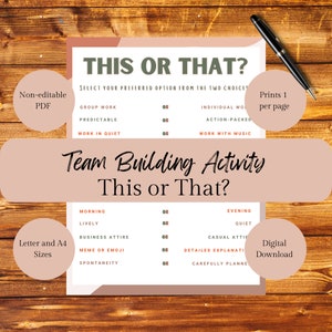 Co-Worker This or That Team Building for Staff or Employees Work or Office Party Icebreaker Fun Corporate Activity for Colleagues Work Game