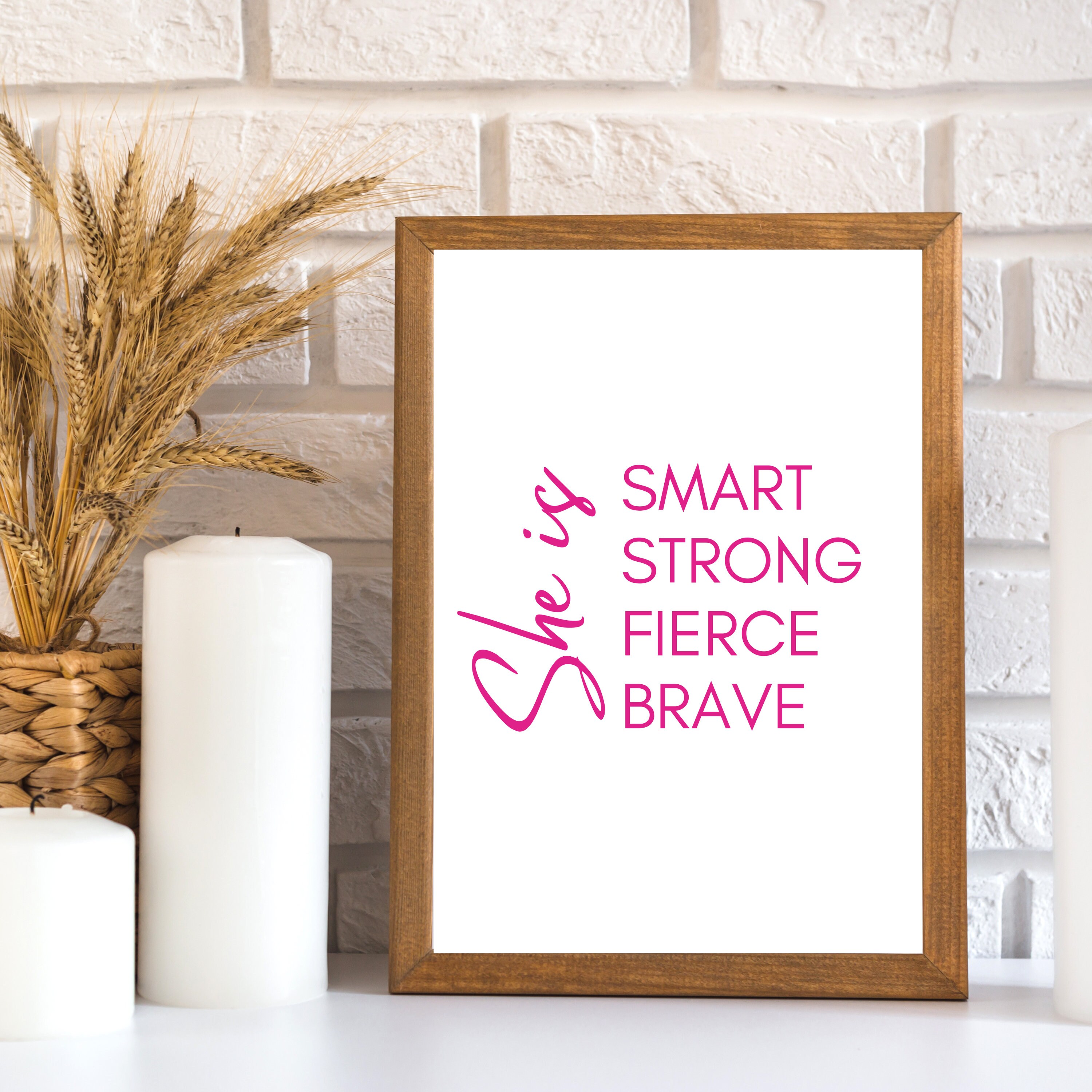Digital She is Pink Printable Inspirational Wall Art for Women ...