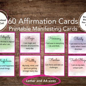 Conjunto de tarjetas de afirmación imprimibles digitales para motivación Manifestación diaria de positividad Afirmación diaria Crecimiento Mentalidad Citas Inspiradoras
