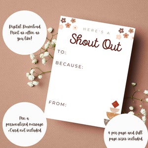 Boho Floral Recognition Shout Out Cards Reconnaissance des récompenses des étudiants Appréciation du personnel Digital Printable Collègue Positive Award Employee