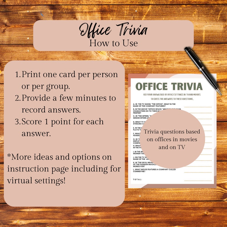 Office Trivia Team Building Game for Office Party Icebreaker Fun