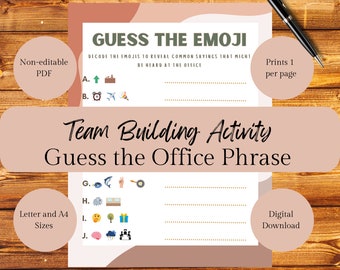 Gioco di team building con emoji in ufficio per feste in ufficio, divertente attività rompighiaccio per colleghi, gioco di lavoro per dipendenti o dipendenti.