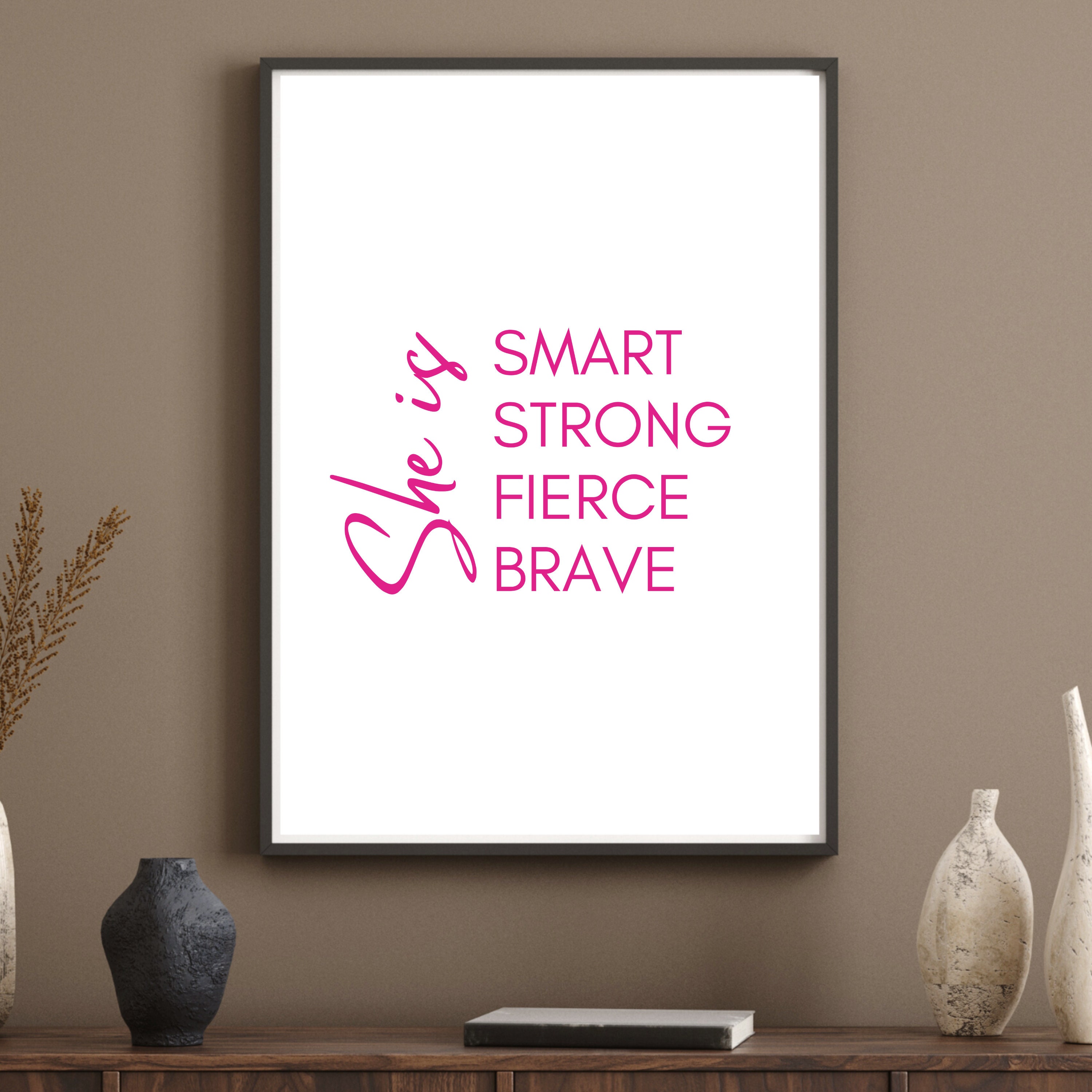 Digital She is Pink Printable Inspirational Wall Art for Women ...