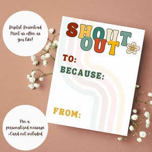 Retro Mod Recognition Shout Out Cards Récompense des étudiants Reconnaissance Appréciation du personnel Digital Printable Collègue Positive Award Employé