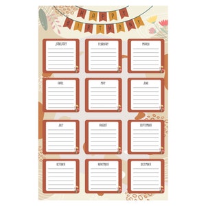 Digitale afdrukbare klasverjaardagposter voor studentenverjaardag Klasverjaardagsbordweergave per maand Bulletin Board Tracker