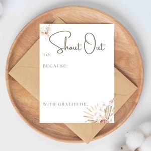 Boho Floral Reconnaissance des employés Shout Out Cards Reconnaissance de la récompense des étudiants Appréciation du personnel Digital Printable Coworker Positive Award
