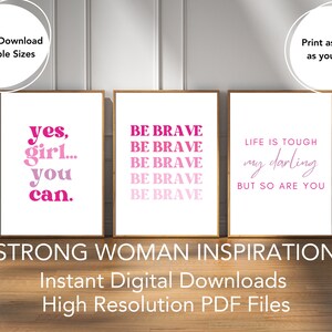 Strong Woman Set of 3 Pink and Mauve Printable Inspirational Wall Art ...