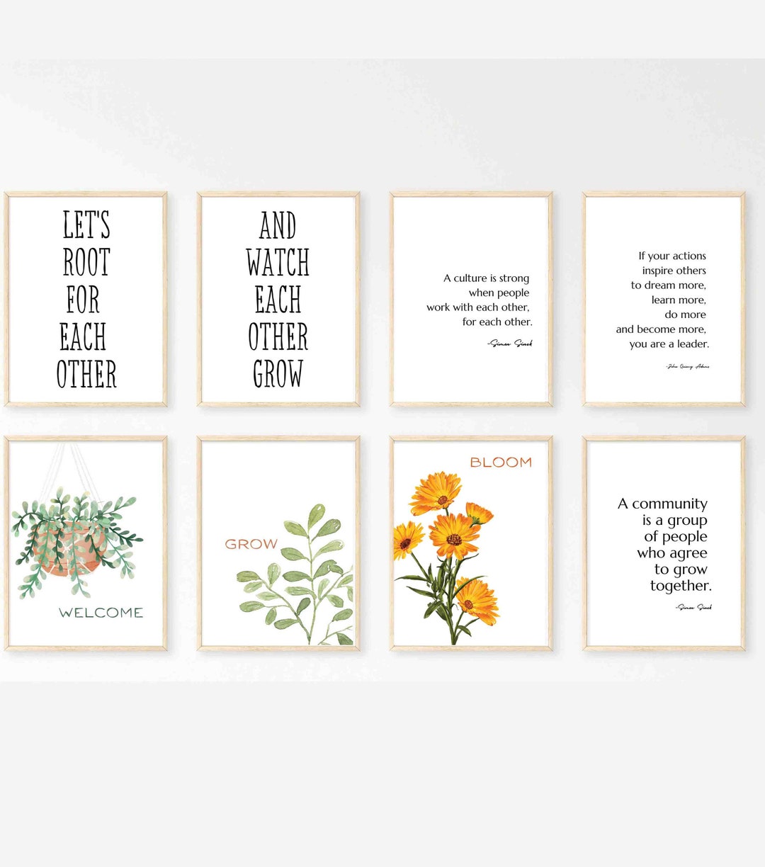 Digital Set of 8 for Team Office Decor Quotes Mindset Wall Art Work ...