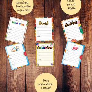 Lot de 6 jeux de cartes Shout Out Récompense des étudiants Remerciements Appréciation du personnel Imprimable Co-worker Positive Award Récompense des employés