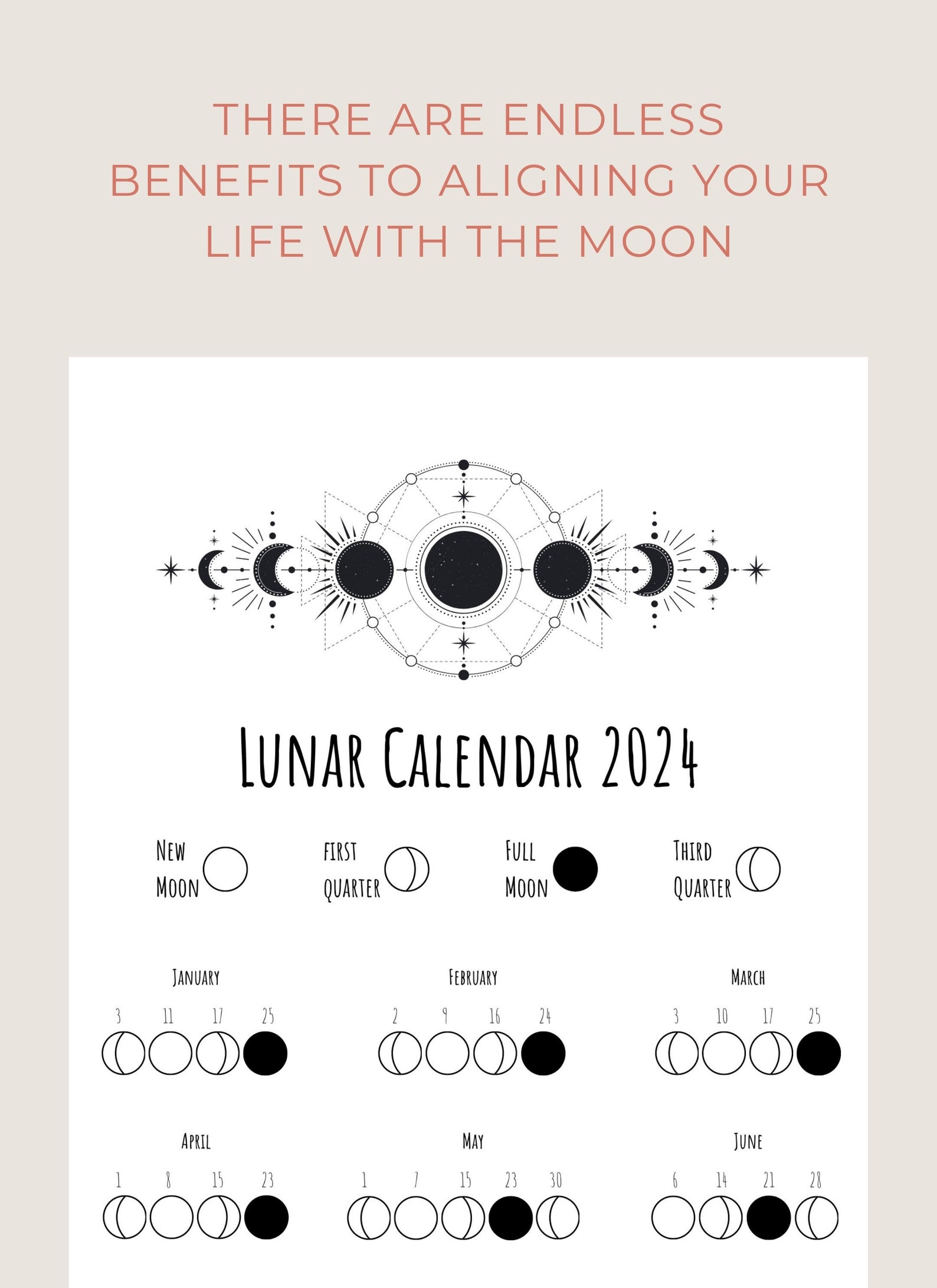 2024 Lunar Calendar Printable Moon Phase Calendar Etsy