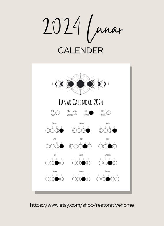Calendario lunare 2024 stampabile / Calendario delle fasi lunari / 8,5'' x  11'' / Download digitale -  Italia