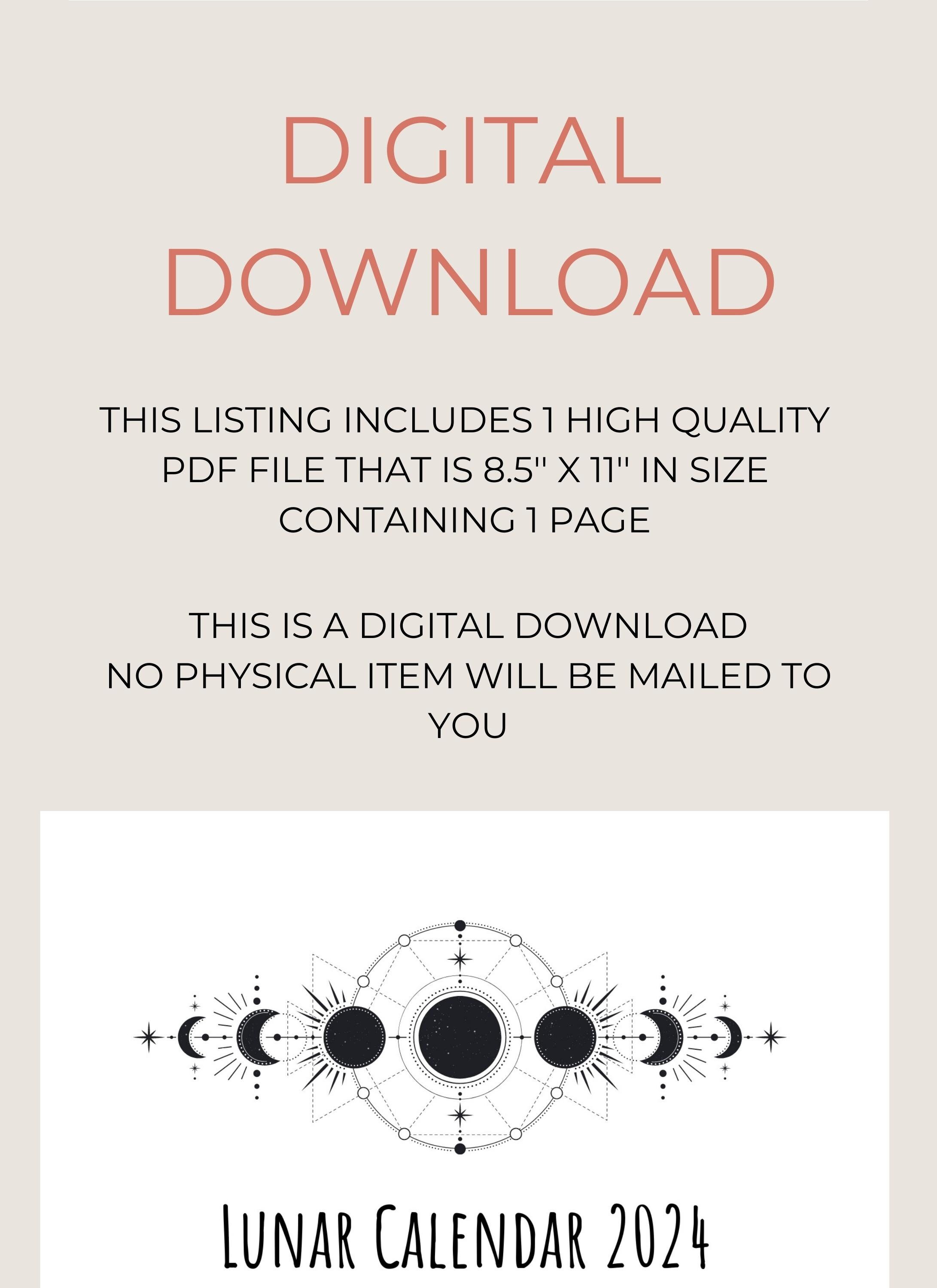  Mondkalender 2024 zum Ausdrucken Mondphasenkalender 8,5 '' x 11 
