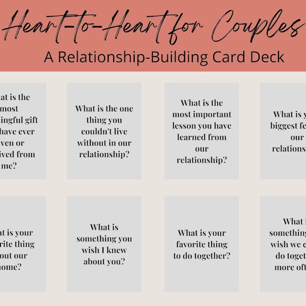 Heart to Heart: A Relationship-Building Card Deck | For Couples | 212 Cards for Connection | Printable Digital Download