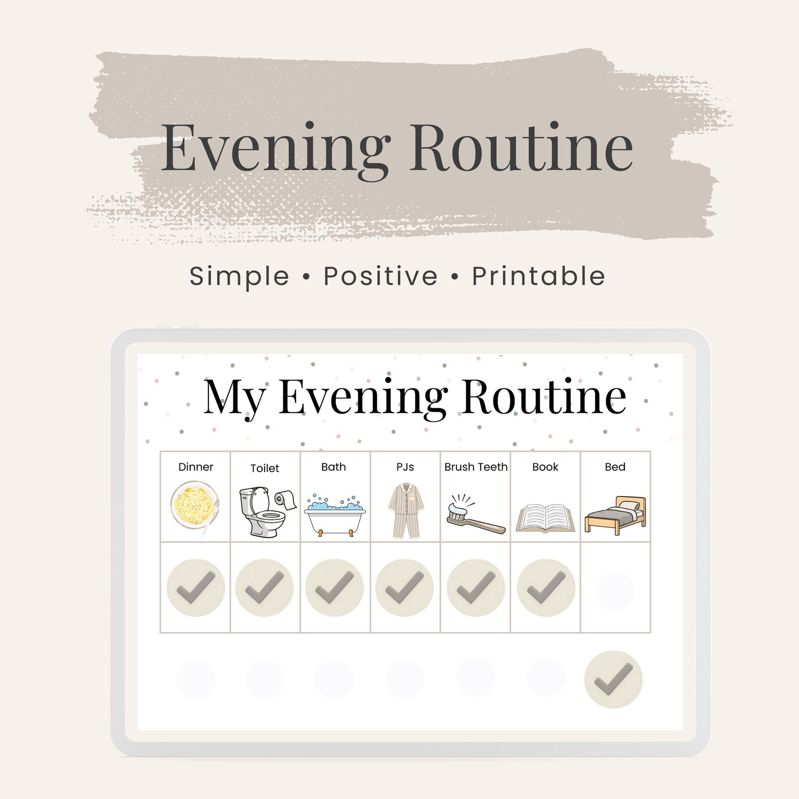 Kids Evening Routine Chart | Visual Bedtime Checklist (printable PDF ...
