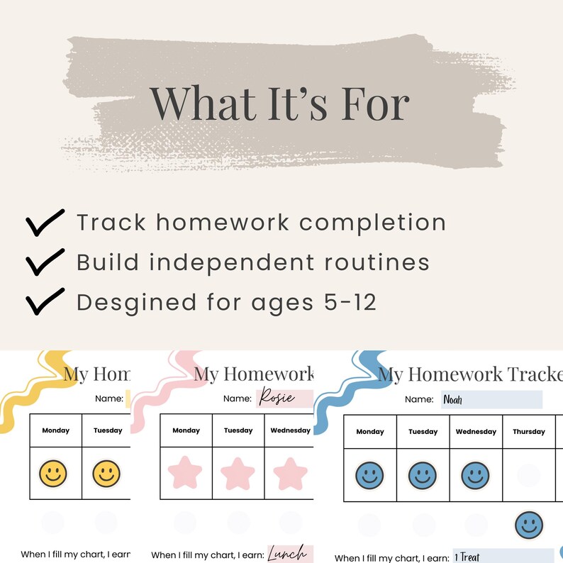My Homework Routine Kids Homework Tracker Printable | Daily Homework Chart | After School ...