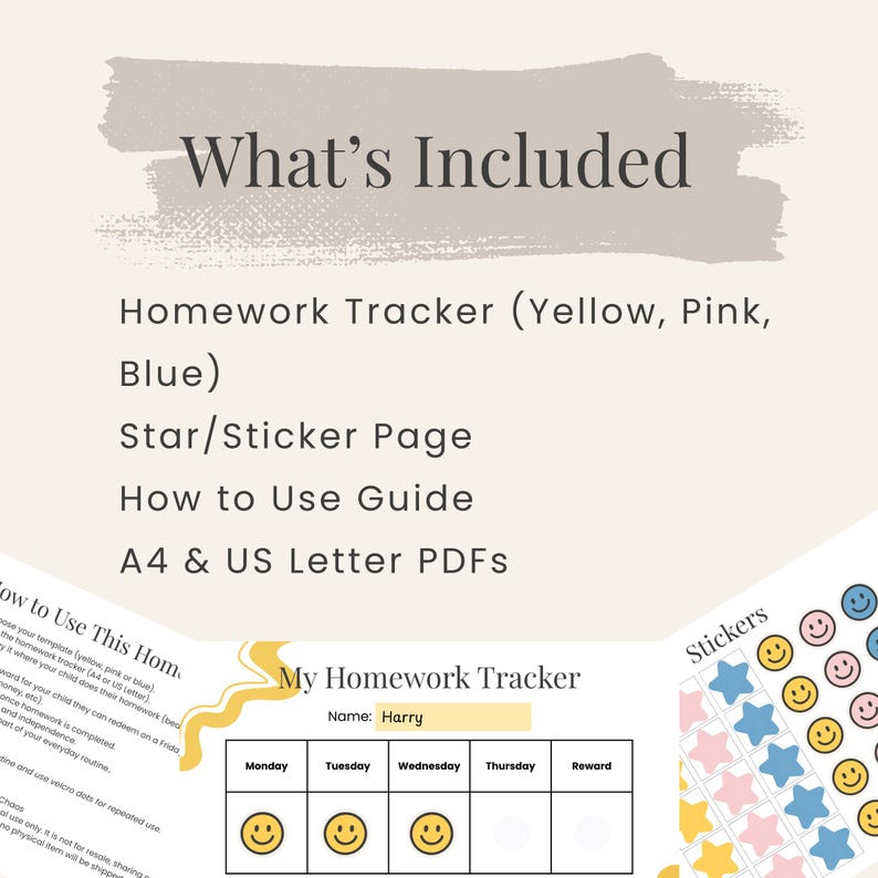 Kids Homework Tracker Printable | Weekly Reward Chart PDF - Etsy