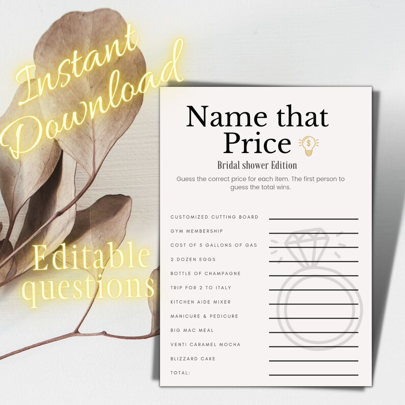 Fun New Bridal Shower Game Name That Price Minimalist Etsy