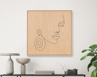 Oak & Black Woman Portrait: 3D Wood Accent Wall Panel