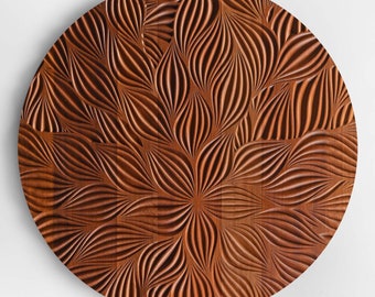 Round Wooden Wall Panel – Carved Floral and Leaf Design