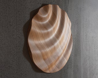 Unique Wooden Art Piece - Engraved Wave Design - Abstract Wood Wall Decor - Handmade Solid Ash