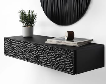 Floating Wall Shelf – Black “Dunes” Carved Front
