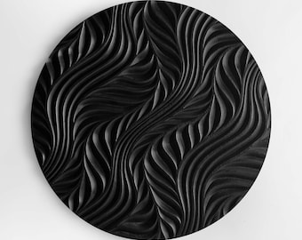 Black Ash Circular Wall Panel – Flow Carved Geometric Design