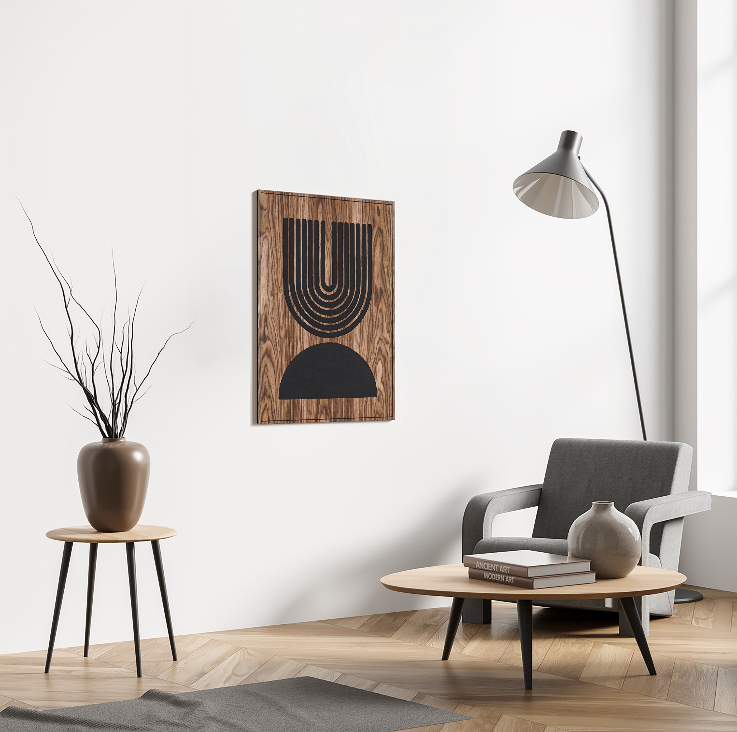 Image showcasing Walnut Wall Panel Carved Decor Art Boho Bohemian Modern Interior Design ...