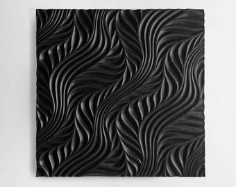 Square Black Ash Wall Panel – Flow Carved Geometric Design
