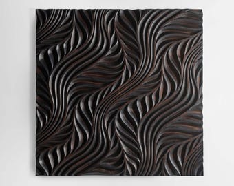 Square Ash Wood Acoustic Panel, Flow Relief Wall Art, 60–120 cm