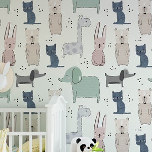 Hunde Kinderzimmer Tapete, abnehmbare Tier Wandtapete, Kinder schlafzimmer Tapete, Kinder abnehmbare Hunde Tapete Deko