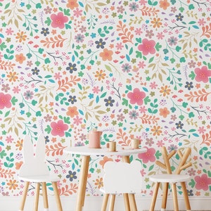 Florale Kinderzimmer Tapete, abnehmbare Aquarell Wandbild BlumenTapete, Kinderzimmer Tapete, abnehmbare Tapete