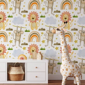 Safari Kinderzimmer Tapete, Dschungel Wandtapete, Kinderzimmer Tapete, Abnehmbare DschungelTapete Deko