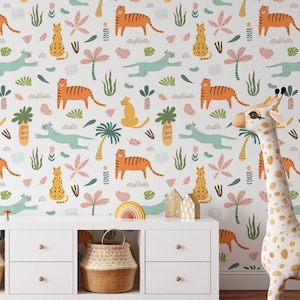Safari Kinderzimmer Tapete, niedliche Tiere Kinderzimmer Wandkunst, Baby & Kleinkind Kinderzimmer Dekor, abnehmbares Dschungel Thema Tier Spielzimmer Wandbild