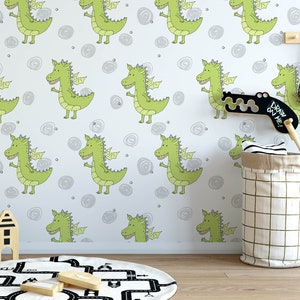 Dragon Nursery Wallpaper, Removable Kids Wallpaper, Children&#39;s Custom Bedroom Wallpaper, Kid&#39;s Removable Boy&#39;s Wallpaper Decor