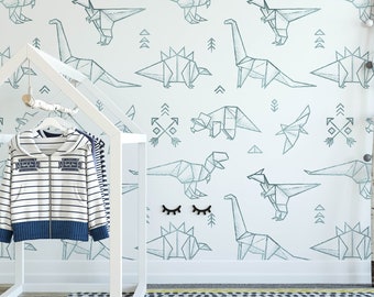 Dinosaurusbehang | Verwijderbaar voorgeplakt kinderbehang | Aangepaste slaapkamerbehang voor kinderen | Dinosaurus kinder- en speelkamerbehang