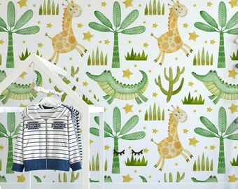 Safari Nursery Wallpaper, Jungle Mural Wallpaper, Children's Custom Bedroom Wallpaper, Kid's Removable Jungle Wallpaper Decor