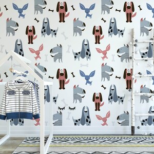 Hunde Kinderzimmer Tapete, abnehmbare Tier Wandtapete, Kinder schlafzimmer Tapete, Kinder abnehmbare Hunde Tapete Deko